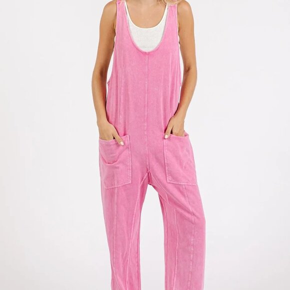 Mittoshop Mineral Wash Relaxed Fit Sleeveless Harem Jumpsuit - Picture 1 of 4